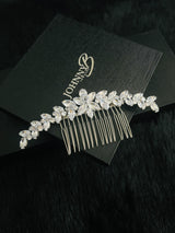 KINSLEY - Marquise Crystal Leaf Hair Comb In Silver