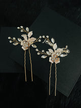 ZOSIME - 2Pcs Metal Petals With Crystal Hair Comb