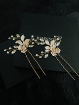 ZOSIME - 2Pcs Metal Petals With Crystal Hair Comb