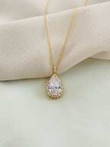 VERONA - Refined Larger Teardrop With CZ Setting Pendant Necklace - JohnnyB Jewelry
