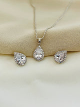 LUCILLE - Classic Teardrop CZ Pendant With Matching Teardrop Stud Earrings In Silver