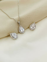 LUCILLE - Classic Teardrop CZ Pendant With Matching Teardrop Stud Earrings In Silver