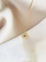 BAILEY - Sapphire Blue CZ Evil Eye Necklace In 14k Gold