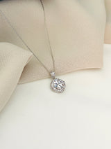 CHLOE - CZ Stone In Rounded-Diamond Shape Setting Necklace In Silver - JohnnyB Jewelry