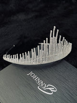 CATHERINE - Elegant Ribboned CZ Tiara In Silver