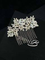 CARLO - Clear-Opal Marquise Crystal With Pearl Hair Comb In Silver