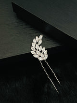BREA - Marquise Leaf-Shaped CZ Hair Pin In Silver - JohnnyB Jewelry