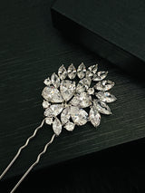 ELLA – Flower And Leaves CZ Hair Pin In Silver - JohnnyB Jewelry