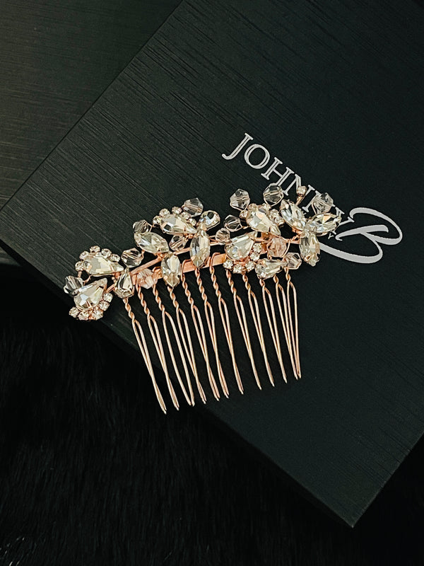 NINA - Bold Multi-Crystal Flowers And Leaves Hair Comb