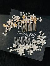 DESPINA - Metal Leaves With Flowers Comb - JohnnyB Jewelry