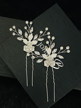 ZOSIME - 2Pcs Metal Petals With Crystal Hair Comb