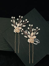 ZOSIME - 2Pcs Metal Petals With Crystal Hair Comb