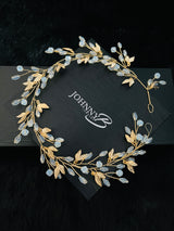 NEVAEH - Gold Leaves With Opal Crystal Sprays Hair Piece In Gold
