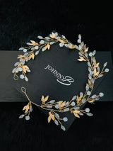 NEVAEH - Gold Leaves With Opal Crystal Sprays Hair Piece In Gold