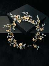 NEVAEH - Gold Leaves With Opal Crystal Sprays Hair Piece In Gold