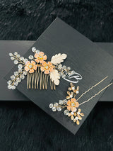 ZELIA - BICONE CRYSTAL AND METAL FLOWER HAIR SET
