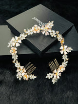 CORA - Rose Gold Flower With Multi-Shaped Crystal Hair Piece In Gold