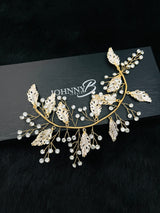 LANA - Multi Leafs With Crystal Hair Piece In Gold