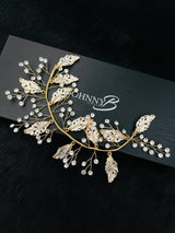 LANA - Multi Leafs With Crystal Hair Piece In Gold