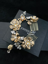 ERIN - Multi-Flower Design With Crystal And Pearl Hair Piece