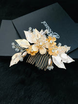 CARINA - Multi-Shaped Flower With Crystal And Pearl Hair Comb In Gold