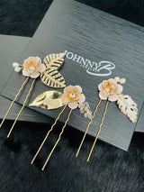 GIANNA - Fancy Flower Hair Pins Set In Gold