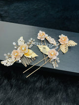 GIANNA - Fancy Flower Hair Pins And Hair Comb Set In Gold