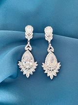 VALENCIA - Clear Intricate Teardrop Earrings In Silver - JohnnyB Jewelry