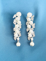 LUCINDA - Crystal And Multi-Size Pearl Wrap Dangle Earrings In Silver