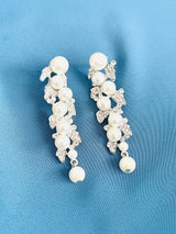 LUCINDA - Crystal And Multi-Size Pearl Wrap Dangle Earrings In Silver