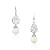 LUCILLA - Dangle Teardrop Crystal and Pearl Earrings In Silver - JohnnyB Jewelry