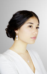 LUCILLA - Dangle Teardrop Crystal and Pearl Earrings In Silver - JohnnyB Jewelry