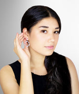 ZOE - Ornate Stud-fastened Drop Hoop Earrings In Silver - JohnnyB Jewelry