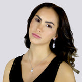 THEODORA - Sapphire Blue Long Dangle Teardrop CZ Crystal Earrings In Silver - JohnnyB Jewelry