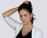 VALENTINA - 16.5" Sparkling CZ Necklace With Teardrop Pendant And Matching Drop Earrings In Silver - JohnnyB Jewelry