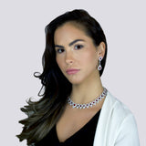 LILIANA - 15.5" Stunning Sapphire Blue Pear-Shaped CZ Choker Necklace With Matching Drop Earrings In Silver - JohnnyB Jewelry