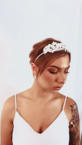 JASMINA- CLAY FLOWER AND LEAVES WITH BEAD TIARA