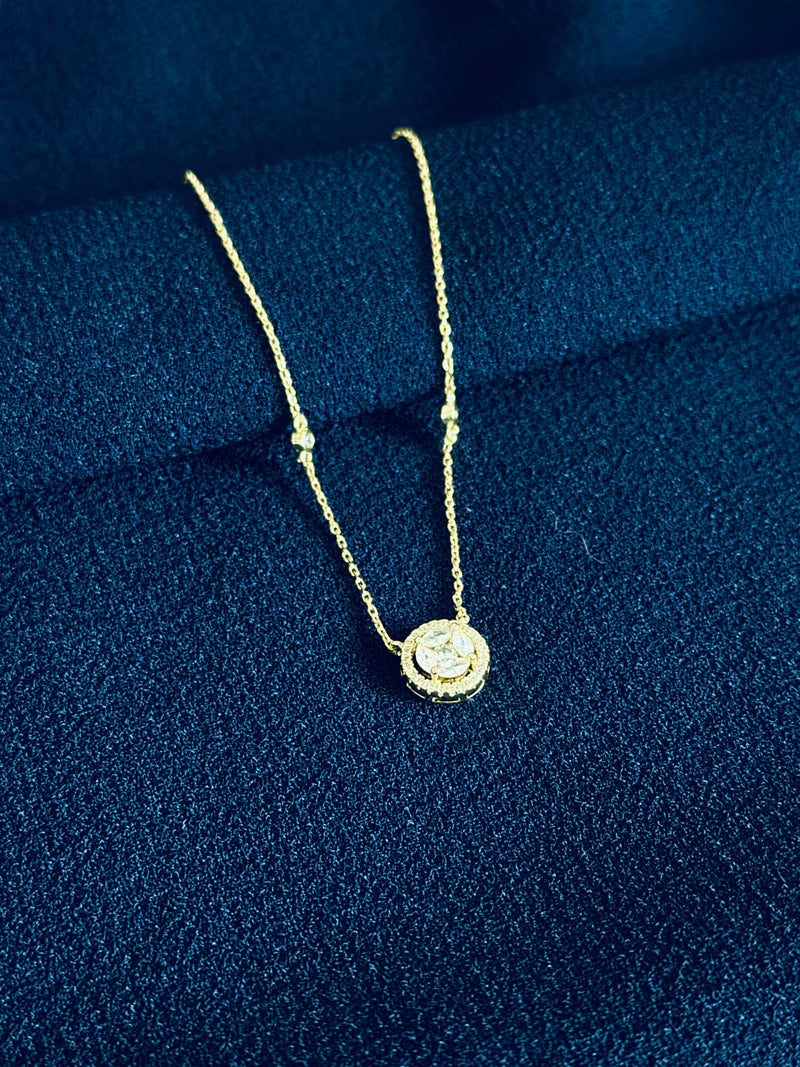 DOLORES - Stunning Necklace With Round CZ Stone Surrounded By Smaller CZs