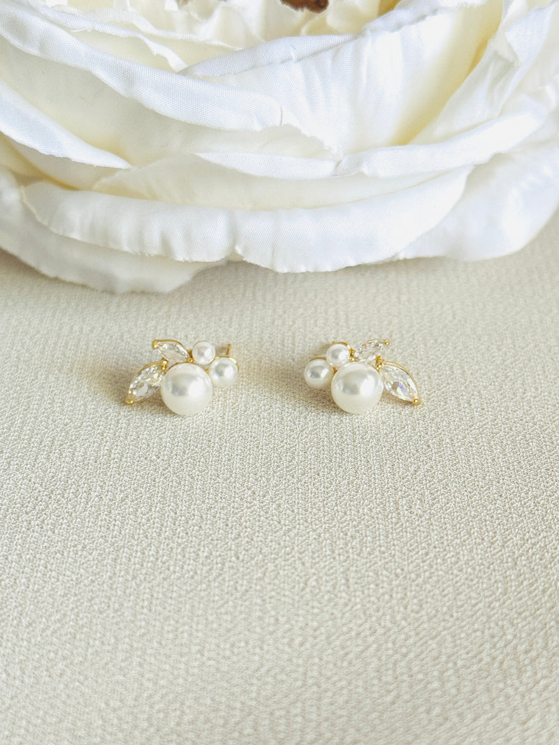 STELLA - Marquise CZ And Pearl Stud Earrings