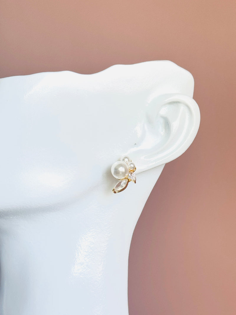 STELLA - Marquise CZ And Pearl Stud Earrings