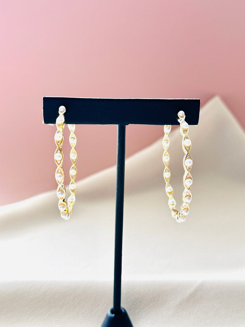 The Isabelle – Rose Gold Pearl Hoop Earrings