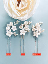JASMINA- CLAY FLOWER AND PEARL HAIRPINS