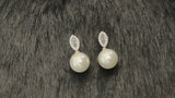 CAMILLA - Pave And Marquise CZ Drop Pearl Earrings In Silver