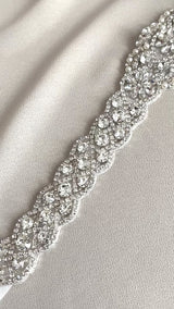 CRESSIDA - Multi-Shaped Crystal and Pearl Belt Sash In Silver