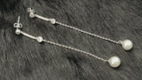 OCEANA - Slim Pearl Drop Earrings In Silver