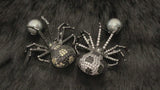 MARGEURITE - Black-Yellow CZ Spider With Grey-Blue Pearl Brooch Pin In Black