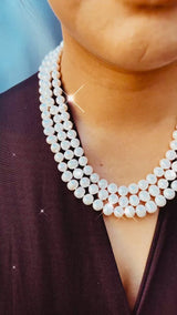 PEARLENE - THREE STRAND WHITE FRESHWATER PEARL NECKLACE
