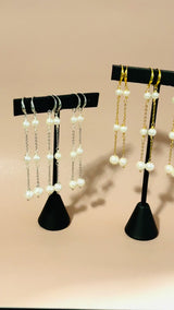 PEARLENE - 5-8MM TRIPLE PEARL DROP CHAIN EARRINGS