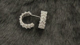 SALOME - Chevron-Patterned Pearl Huggie Earrings In Silver