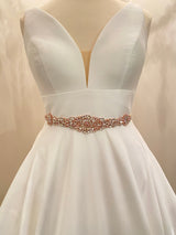 BRIDGETTE - Three-Flowered Crystal Belt Sash In Rose Gold